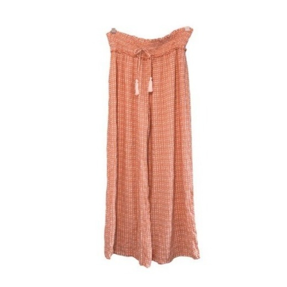 Kiwi & Punch Gingham Check Wide Leg Pants Peach White Smocked Waist Crop S